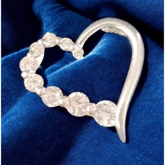 Sterling Silver Heart Pendant with Graduated Faux Diamonds - Picture 2 of 5
